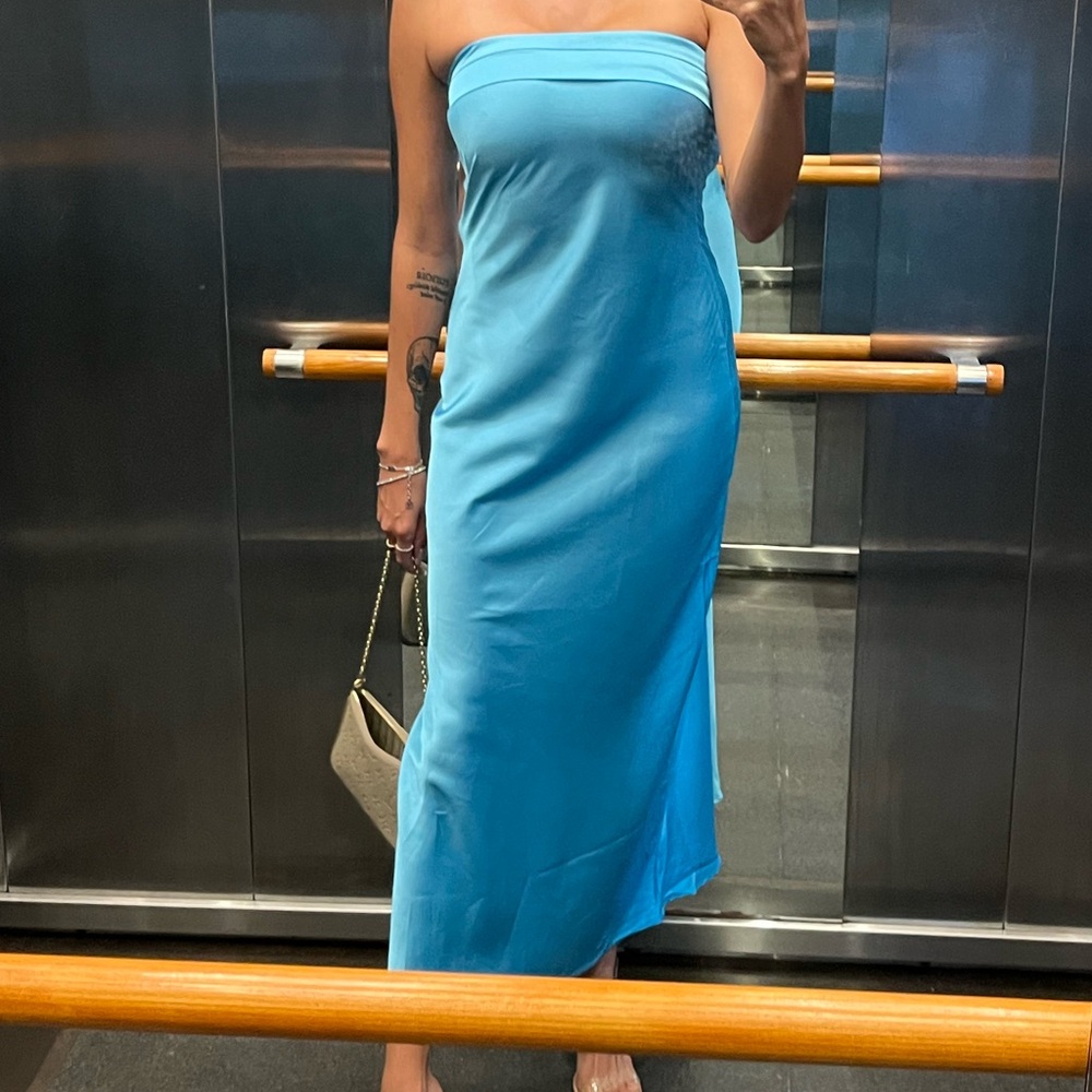 WORN ONCE- hello molly blue strapless midi dress